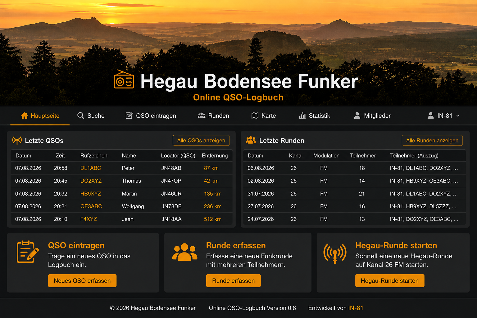 Online QSO-Logbuch der Hegau Bodensee Funker